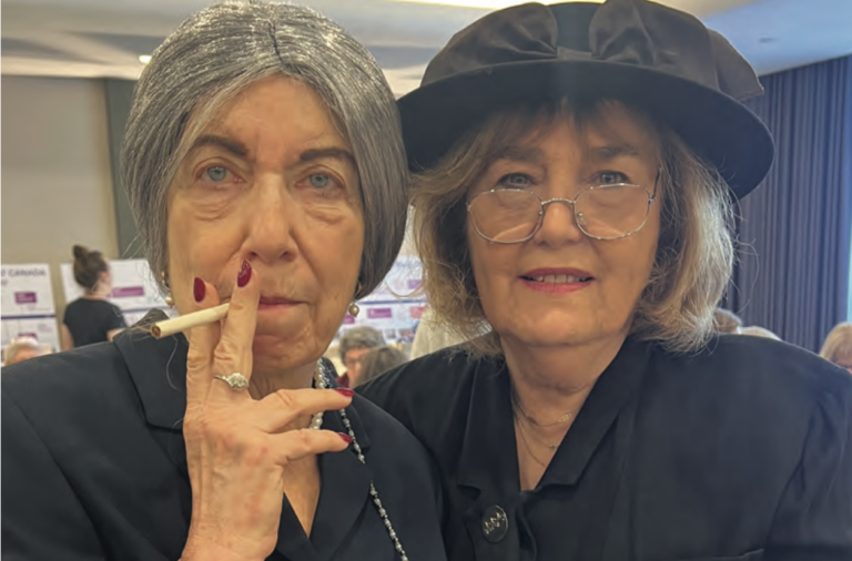 Susan Isaacs portrayed Golda Meir in a skit about NA’AMAT’s history, and Esther Friedberg portrayed one of the organization’s founders, Sophie Udin.